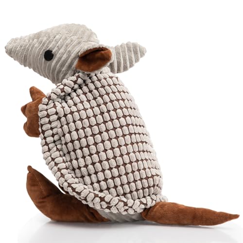 Hollypet Fluffy Dog Toys   Squeaky Plush Dog Toys for All Breeds, Stuffed Toys for Small Medium Large Dogs, Cute Animal Big Armadillo Toys, Puppy Chew Toy with Clean Teeth Gra