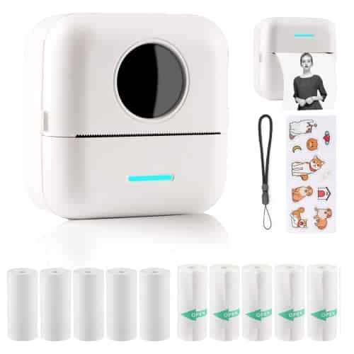 HuiJuKeJi Mini Sticker Printer Bluetooth Smart Pocket Inkless Thermal Printer with Rolls Thermal Paper and Sticker for iOS&Android, Portable Receipt Printer for Photo Journal 