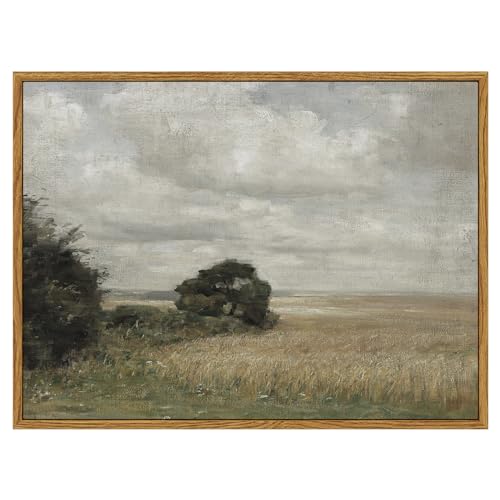 InSimSea Framed Canvas Vintage Landscape Wall Art Prints, xin Vast Field Cloudy Sky Vintage Wall Decor, Mid Century Modern Decor, Rustic Farmhouse Bedroom Decor, Retro Room De