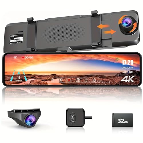 JOMISE K Mirror Dash Cam, Rear View Mirror Camera, P Rearview Mirror Backup Camera, Mirror Dash Cam Front and Rear, IPS Touch Screen, Type C Connector, Parking Monitor, Free G