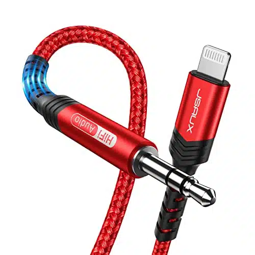 JSAUX Apple MFi Certified Lightning to mm Audio Cable FT, AUX Cord for iPhone Headphones Jack Compatible with iPhone PlusProPro MaxProProXXSXRCar Stereo Red