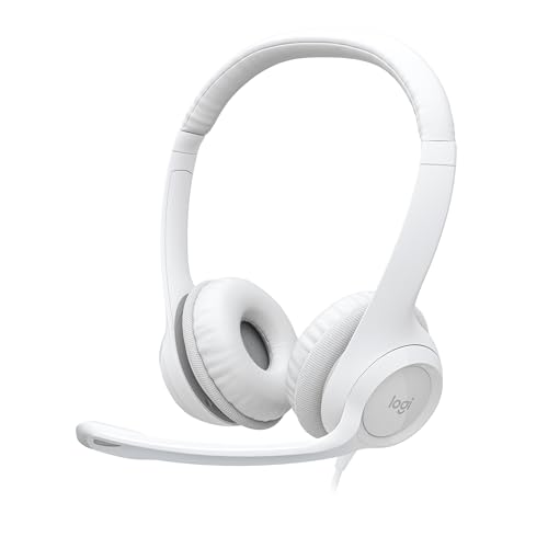 Logitech Hired Headset for PCLaptop, Stereo Headphones with Noise Cancelling Microphone, USB A, in Line Controls for Video Meetings, Music, Gaming and Beyond Off White