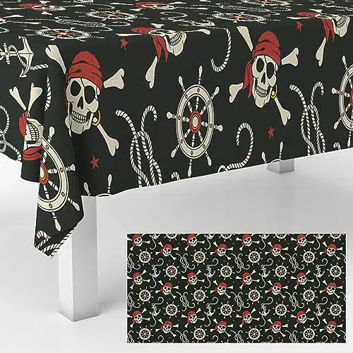 Pirate Skull Tablecloths Sea Rover Sailing Viking Pirate Table Cover Supplies for Pirate Theme Party International Talk Like A Pirate Day Halloween Holiday Dinner Room Booth P