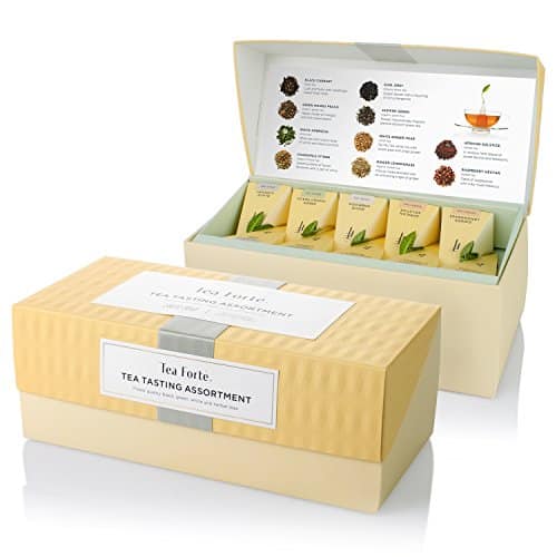 Tea Forte Presentation Box, Tea Sampler Gift Set, Assorted Variety Handcrafted Pyramid Infuser Bags (Asst Tea Tasting), Count (Pack of )