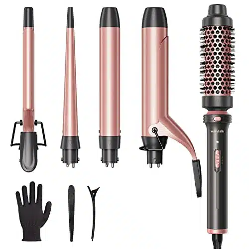 Wavytalk in Curling Iron Set with Curling Brush and Interchangeable Ceramic Curling Wand (), Instant Heat Up, Dual Voltage Hair Curler