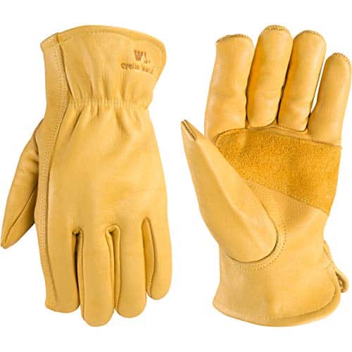 Wells Lamont Men's Reinforced Cowhide Leather Work Gloves with Palm Patch Large (L) , Tan, Saddletan