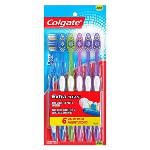 Colgate Extra Clean Medium Adult Toothbrushes, Pack   Ergonomic Handle, Circular Bristles Remove Stains