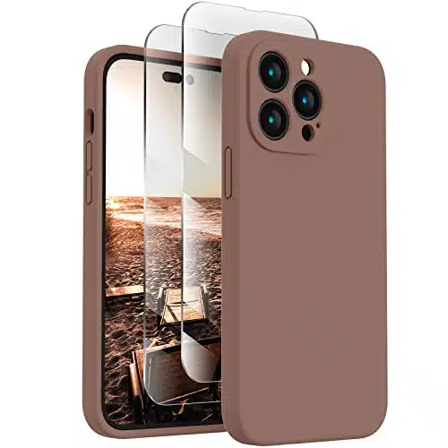 FireNova for iPhone Pro Case, Silicone Upgraded [Camera Protection] Phone Case with [Screen Protectors], Soft Anti Scratch Microfiber Lining Inside, inch, Light Brown