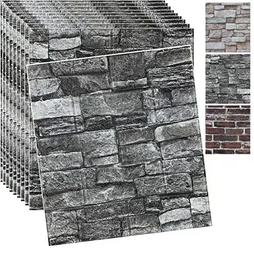 PCS D Wall Panels Peel and Stick D Brick Wallpaper Peel and Stick Faux Stone Wall Panel Foam Brick Self Adhesive Wallpaper (Black pcs)
